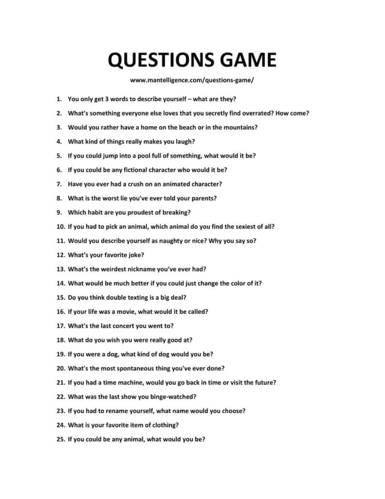21 Questions Game 21 Questions Game