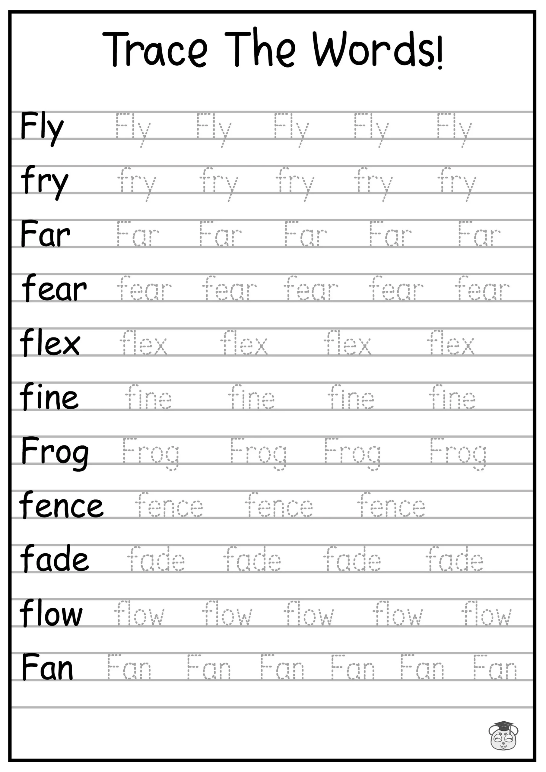 24 Printable Trace The Words Worksheet