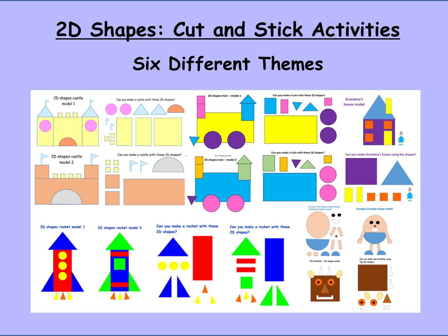 2d Shape Cut And Stick Activities Seven Different Themes 12833209