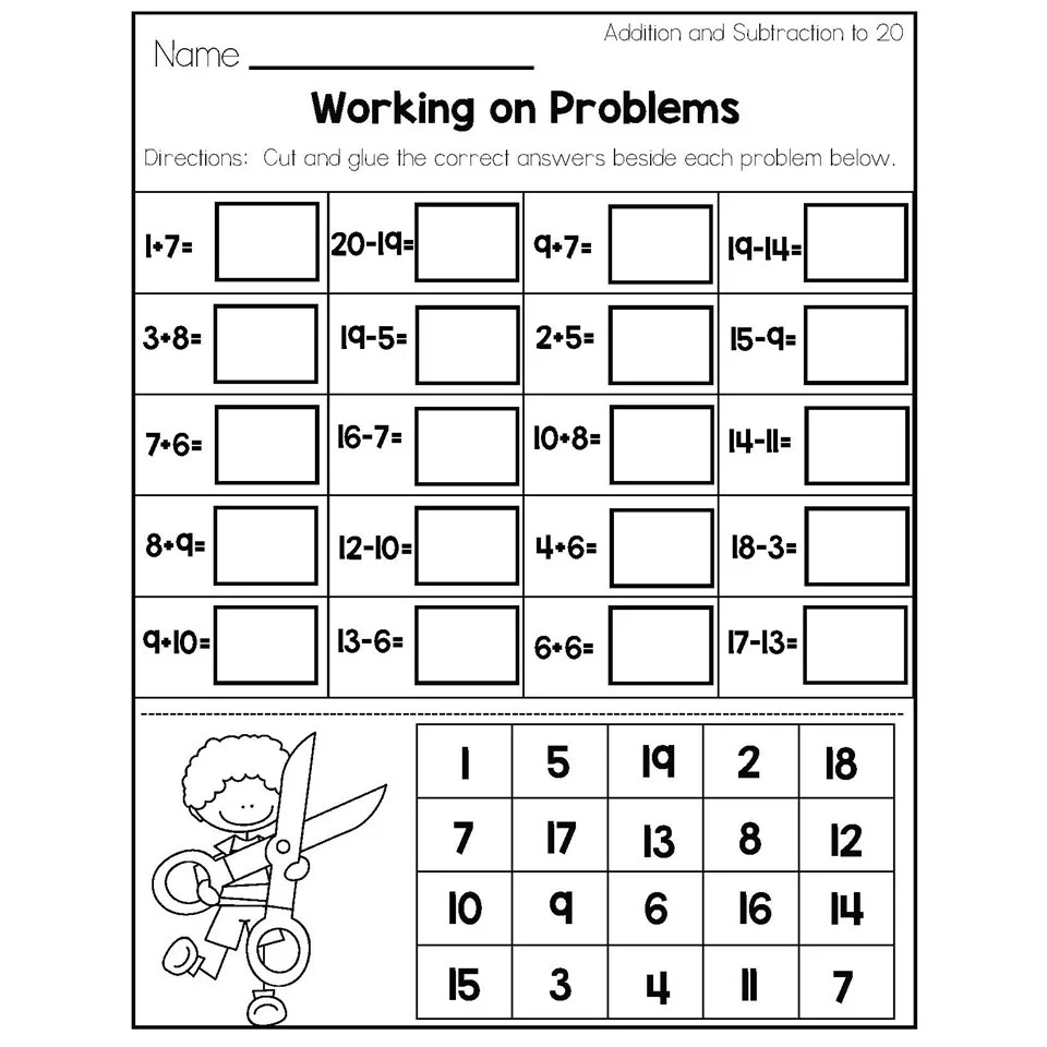 2nd Grade Math Worksheets Operations And Algebraic Thinking Addition And Subtraction To 20 Working On Problems