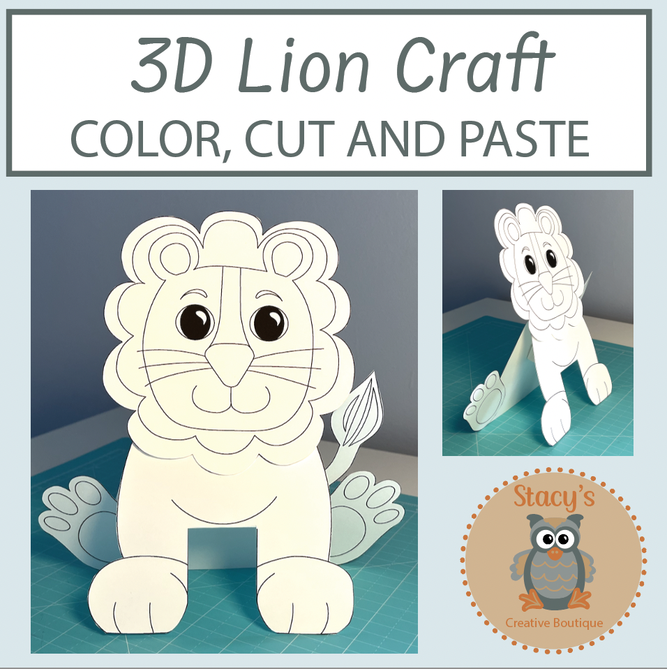 3d Lion Art Activity Color Cut And Paste Craft Project