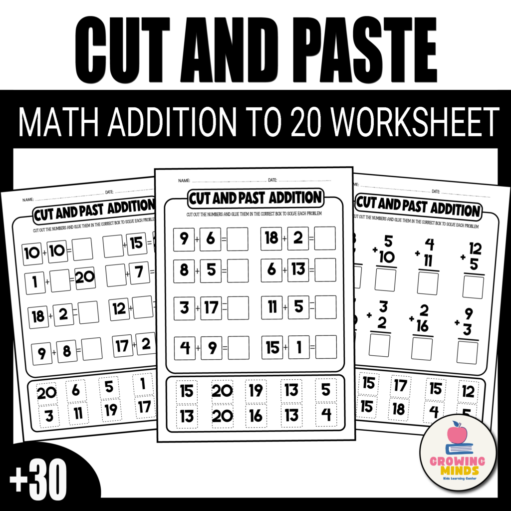 Addition Cut And Paste To 20 Worksheets Math Centers Math Addition Worksheet Addition Cut And Paste To 20 Worksheets Math Centers Math Addition Worksheet