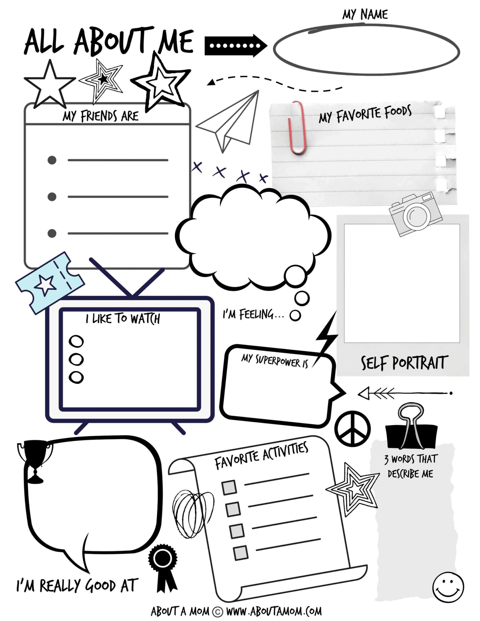 All About Me Printable Activity Page For Kids