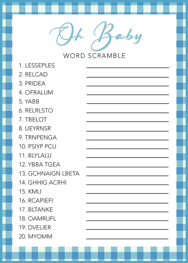 Baby Shower Games Free Printables Word Scrambles Baby Shower Games Free Printables Word Scrambles