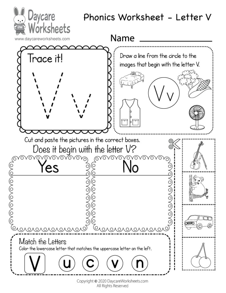 Beginning Sounds V Phonics Worksheet Beginning Sounds V Phonics Worksheet
