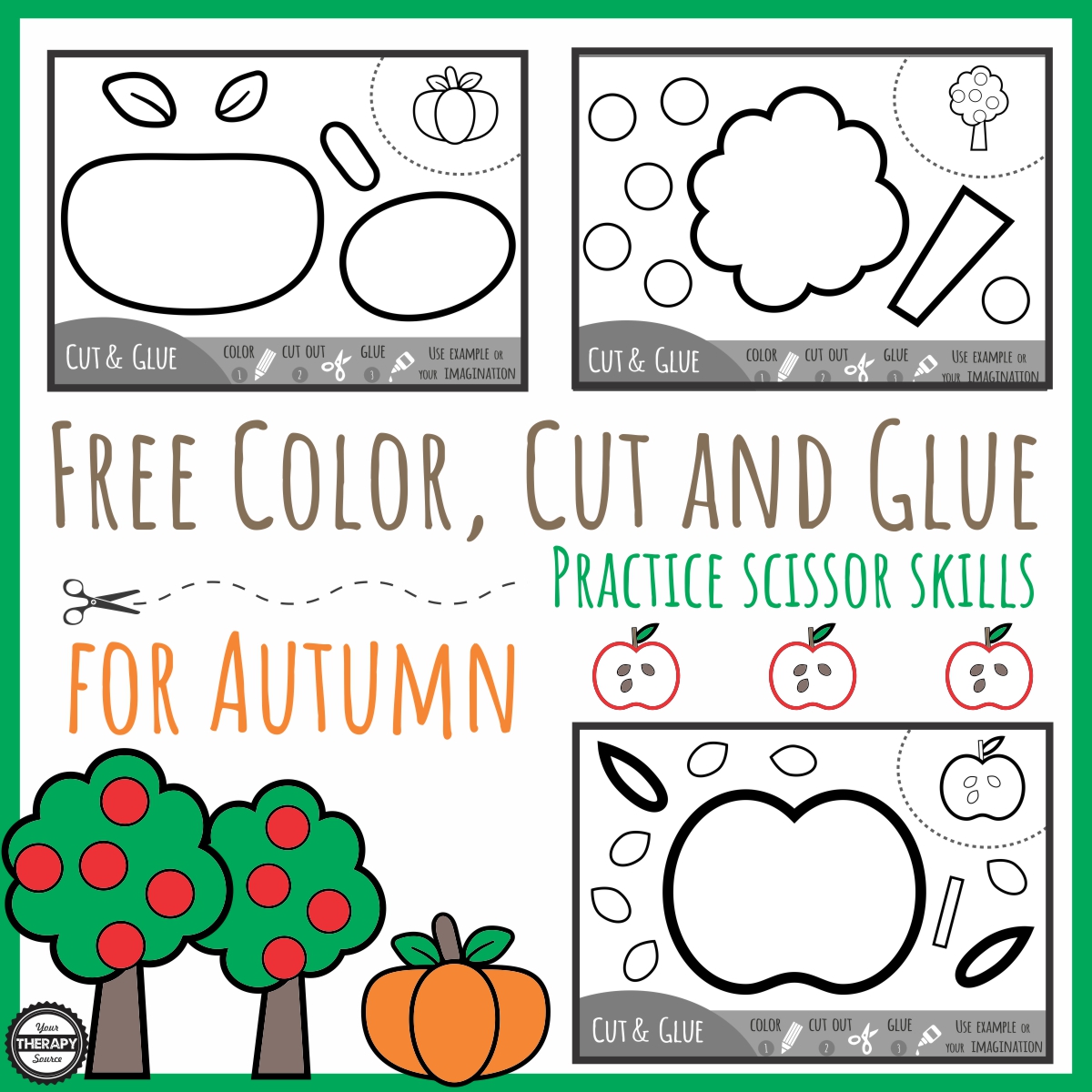 Color Cut Glue Scissor Practice Fall