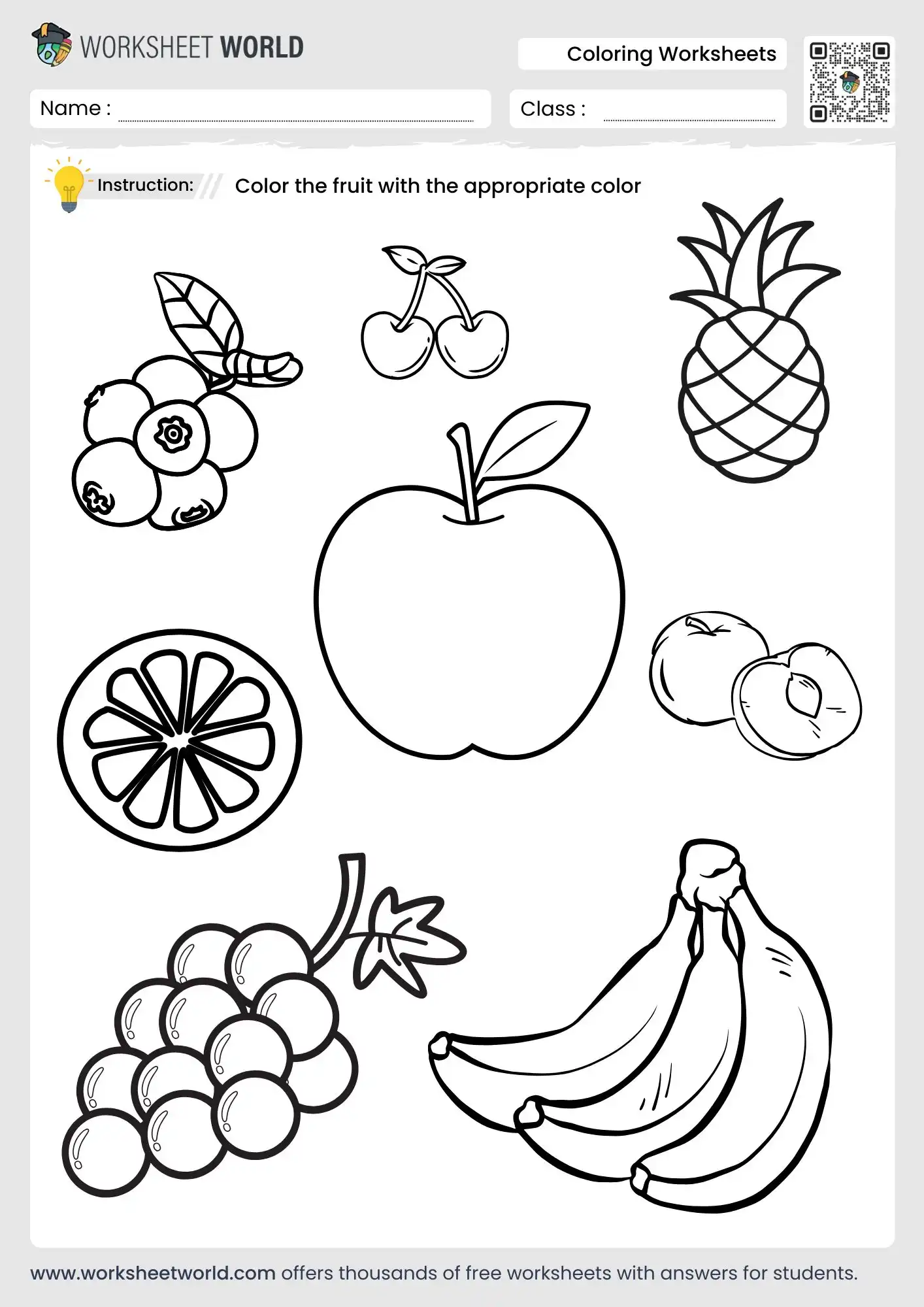 Coloring Fruits Worksheets Pdf
