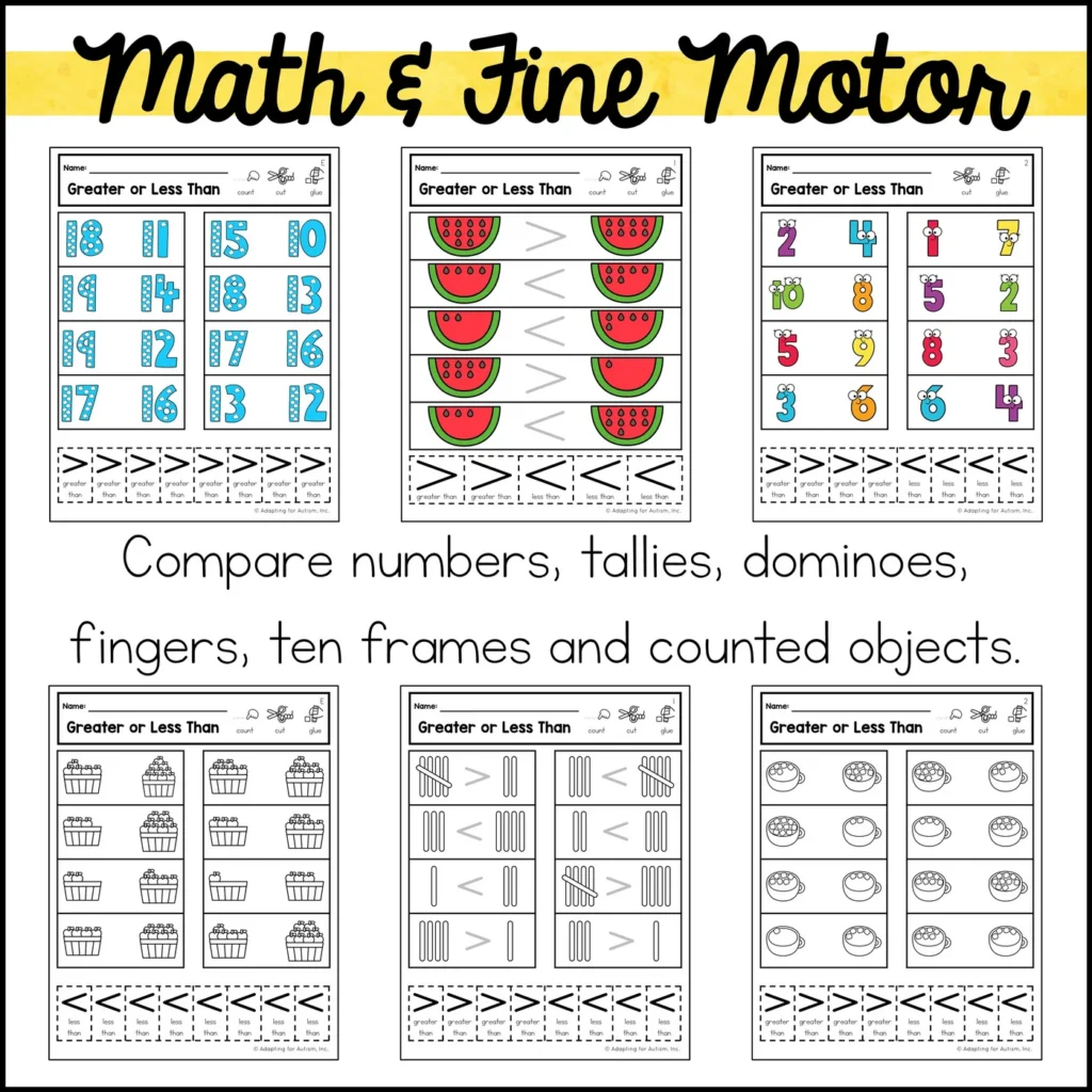 Cut And Paste Math Worksheets Greater Or Less Than Comparing Numbers Activities