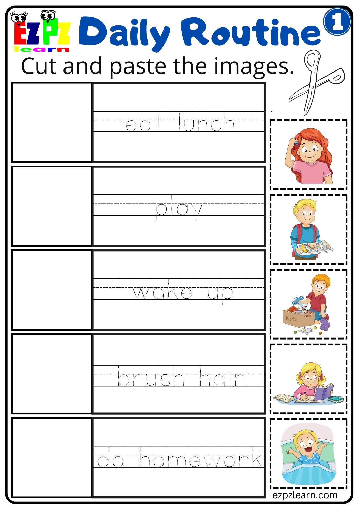 Daily Routines Group 1 Cut And Paste Worksheet For K5 And Esl Students Free Pdf Download Worksheets