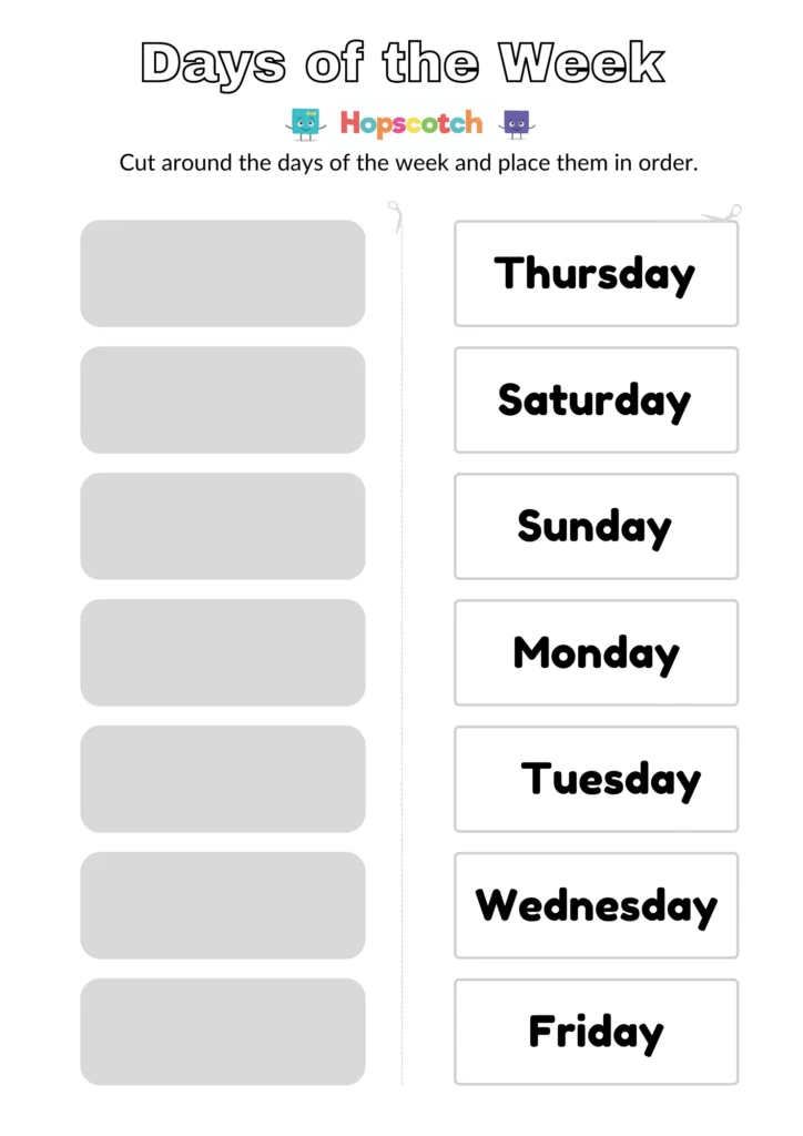 Days Of The Week Cut Paste Days Of The Week Cut Paste