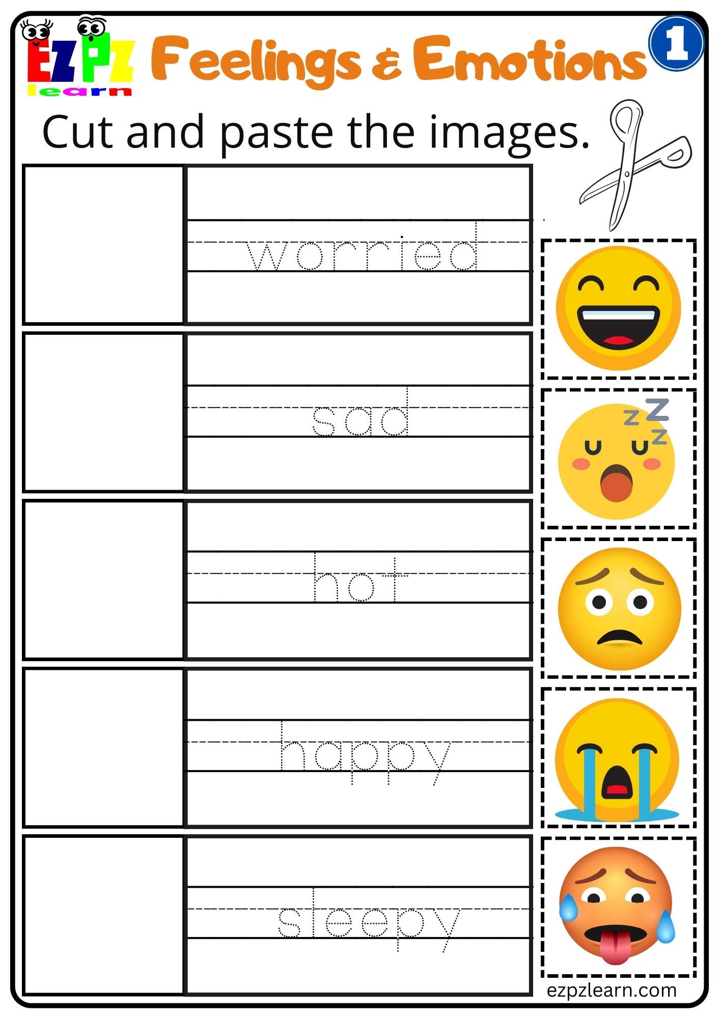 Feelings And Emotions Cut And Paste Worksheet For Children And Esl Students Free Pdf Download Worksheets