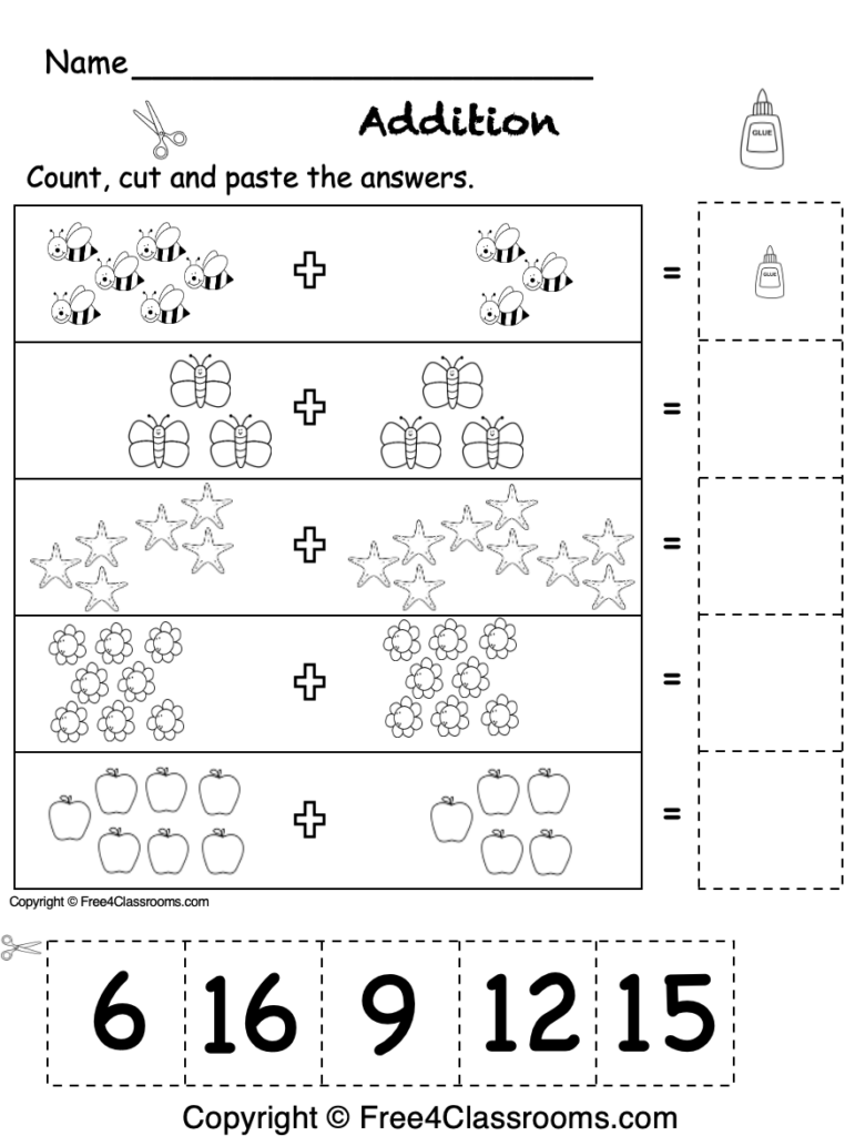 Free Addition For Kindergarten Cut And Paste Free Addition For Kindergarten Cut And Paste