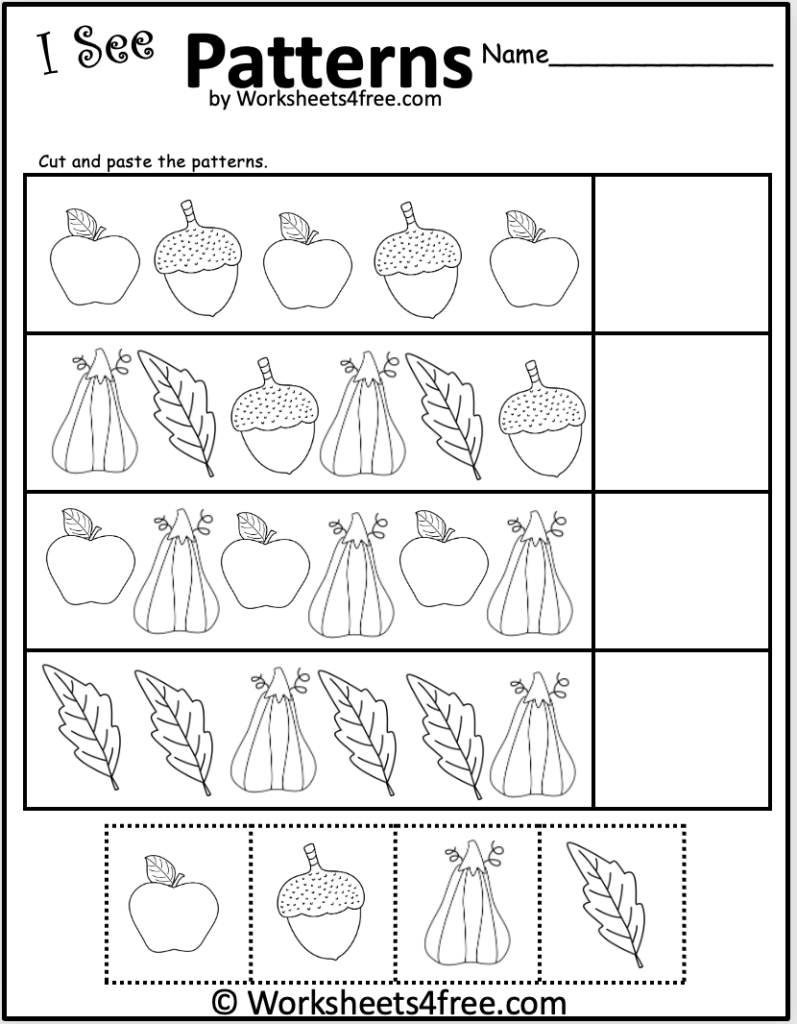 Free Fall Cut And Paste Patterns Worksheet