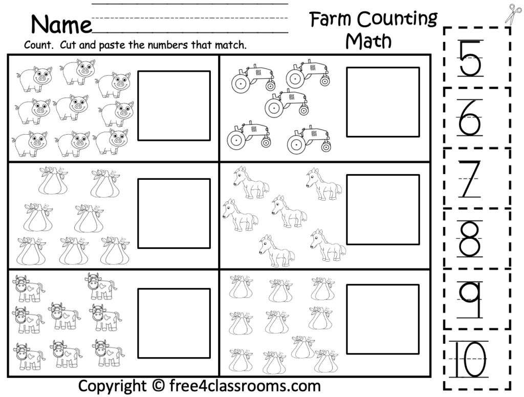Free Kindergarten Cut And Paste Worksheet Farm Counting Free Kindergarten Cut And Paste Worksheet Farm Counting