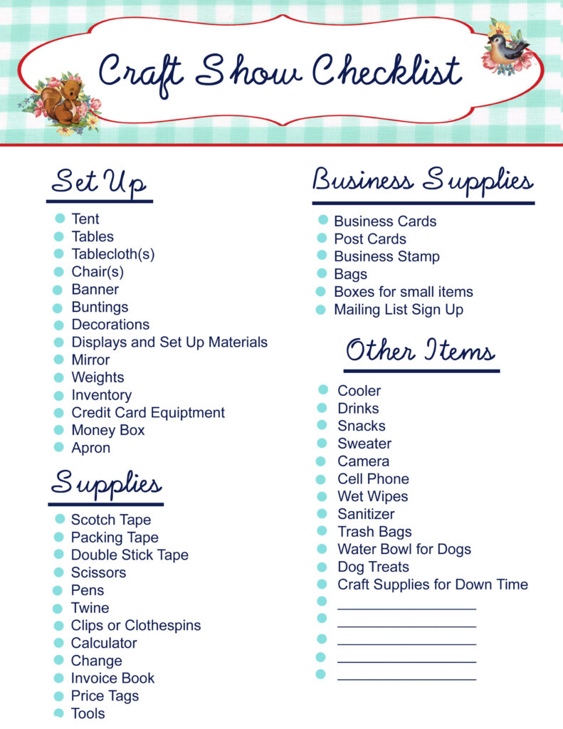 Free Printable Craft Show Checklist Free Printable Craft Show Checklist
