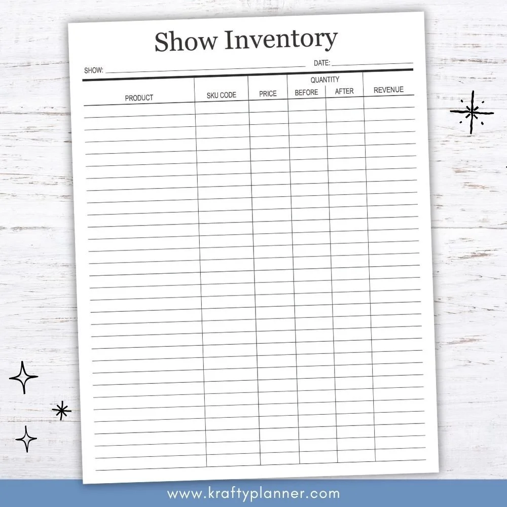 Free Printable Craft Show Inventory Tracker