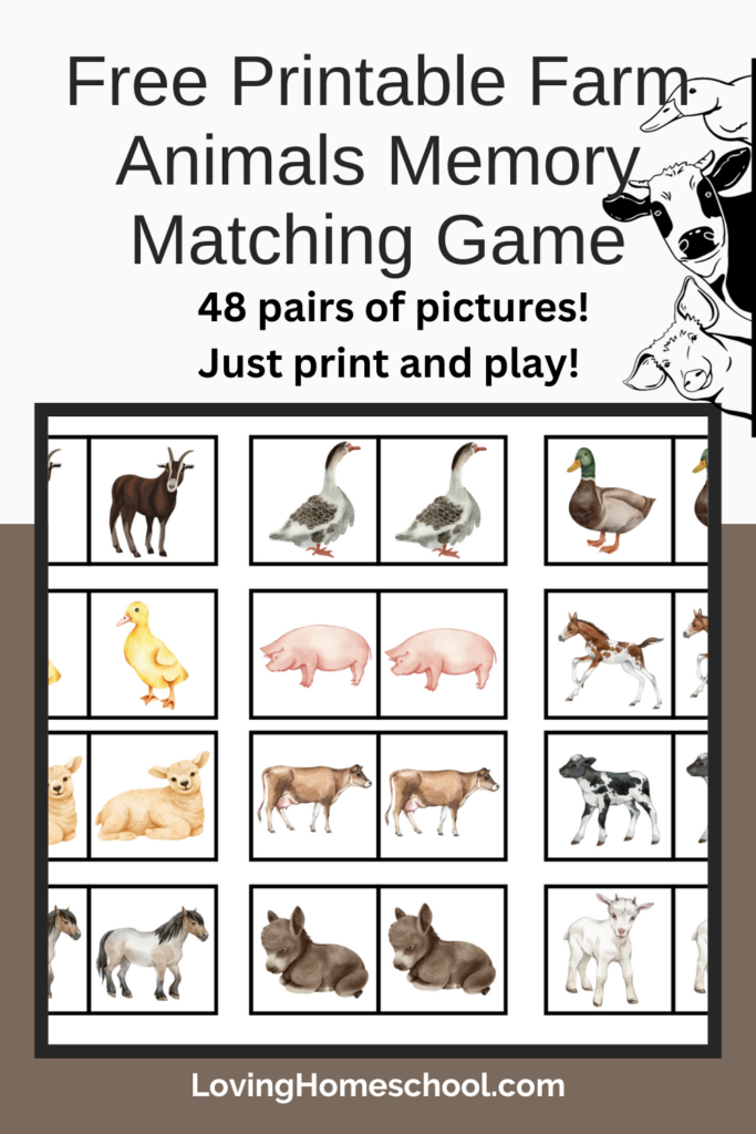 Free Printable Farm Animals Memory Matching Game