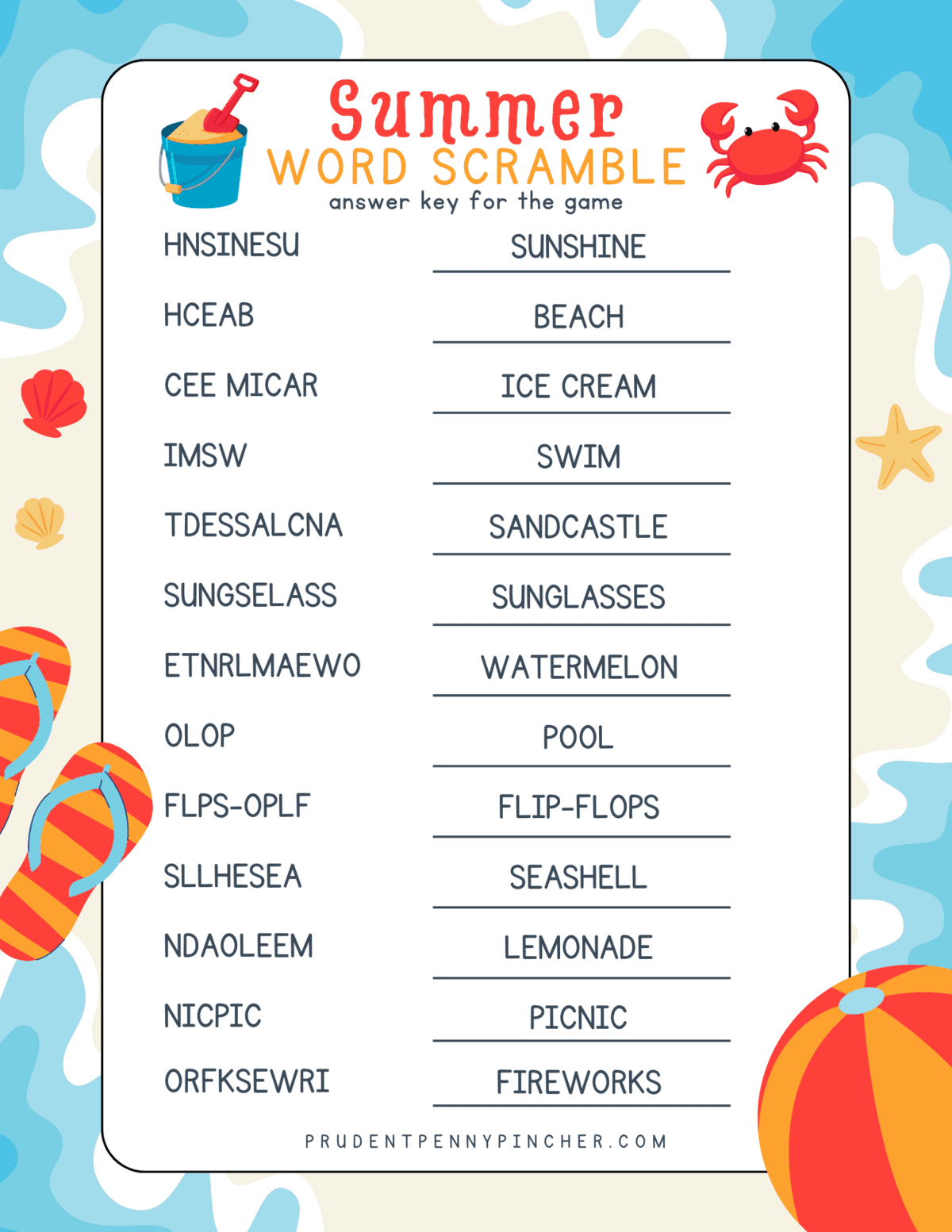 Free Printable Summer Word Scramble