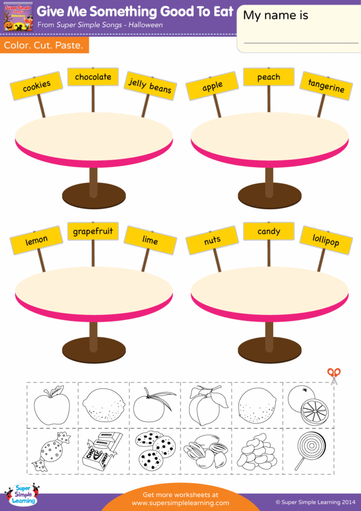 Give Me Something Good To Eat Worksheet Color Cut Paste