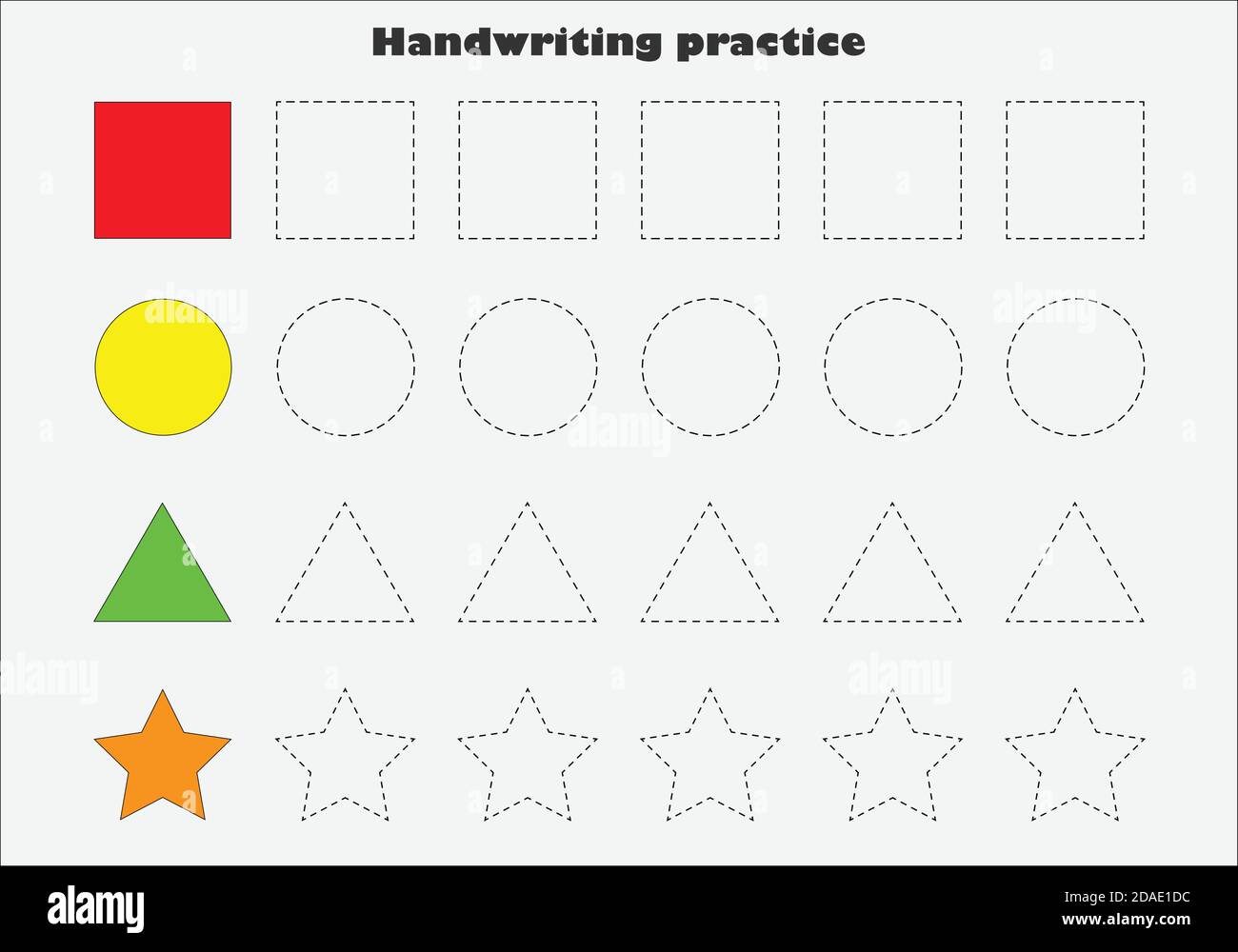 Handwriting Practice Sheet Kids Preschool Activity Educational Children Game Printable Worksheet Writing Training Learning Geometric Shapes Image385083144