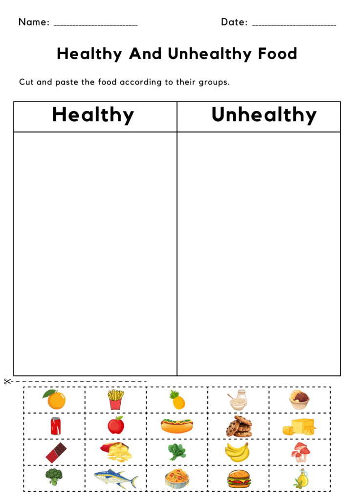 Healthy And Unhealthy Food Cut And Paste Worksheet Healthy And Unhealthy Food Cut And Paste Worksheet