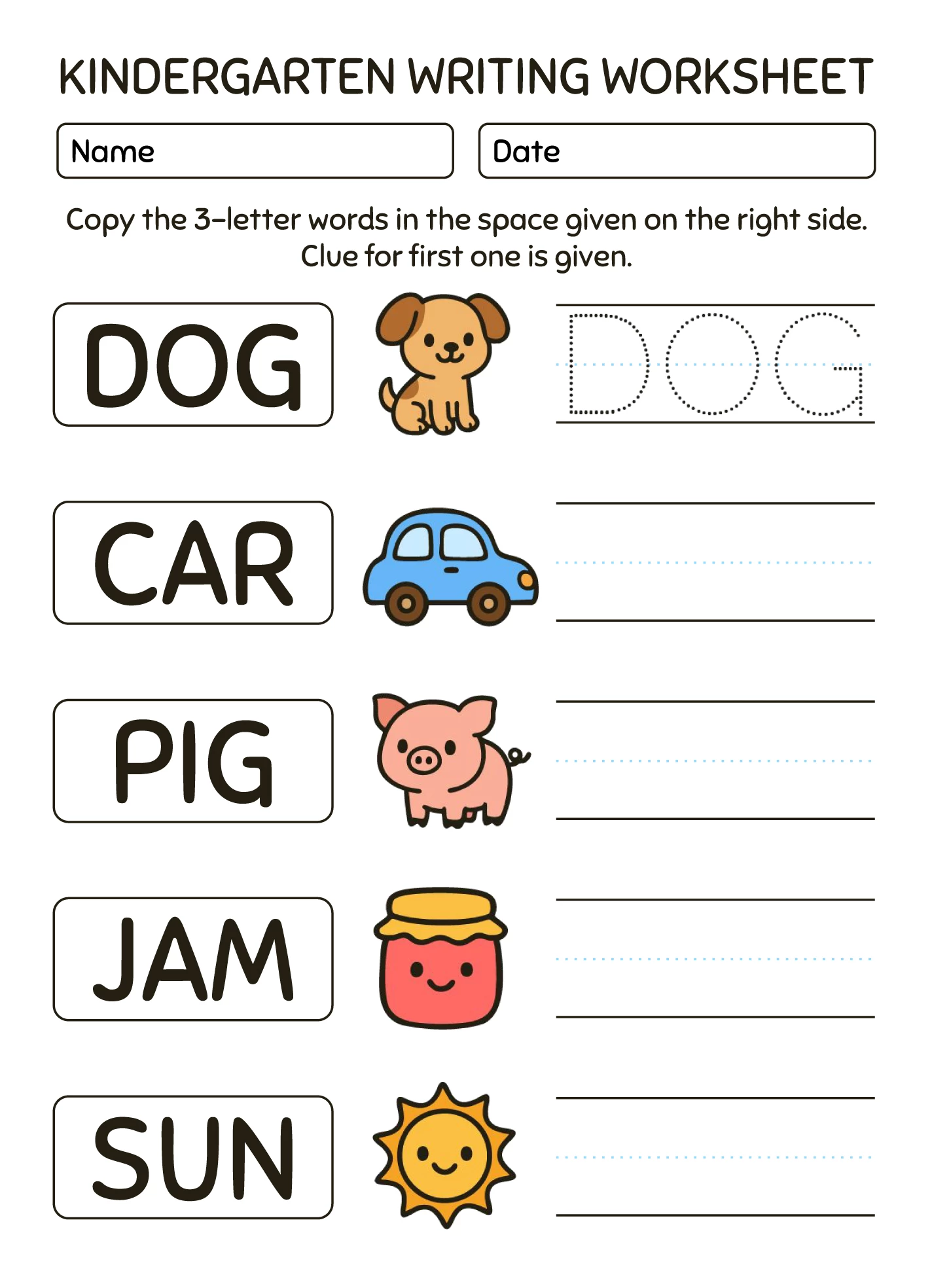 Kindergarten Writing Worksheet Free Google Docs Template