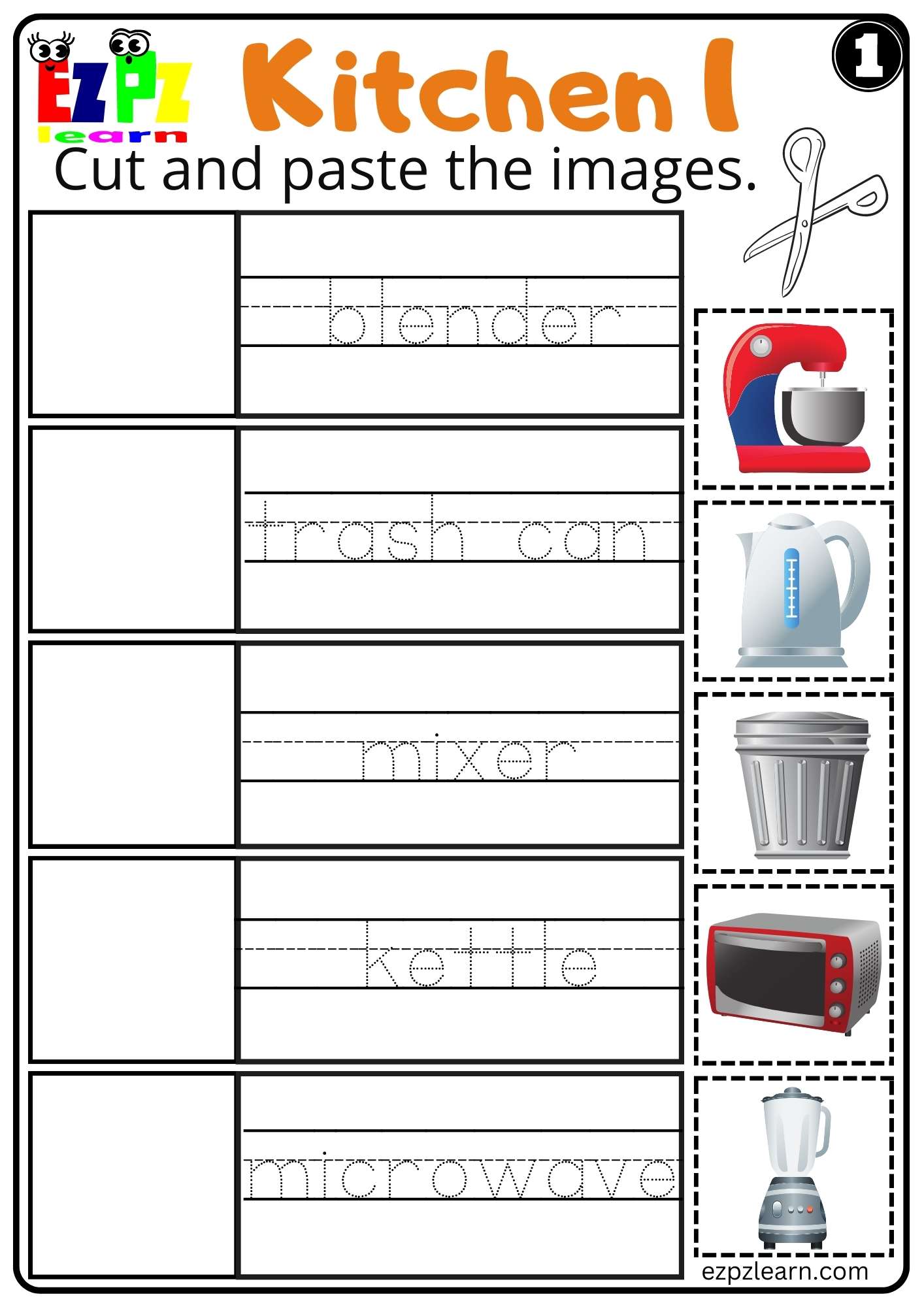 Kitchen Appliances Cut And Paste Worksheet For Esl Free Pdf Download Set 1 Worksheets