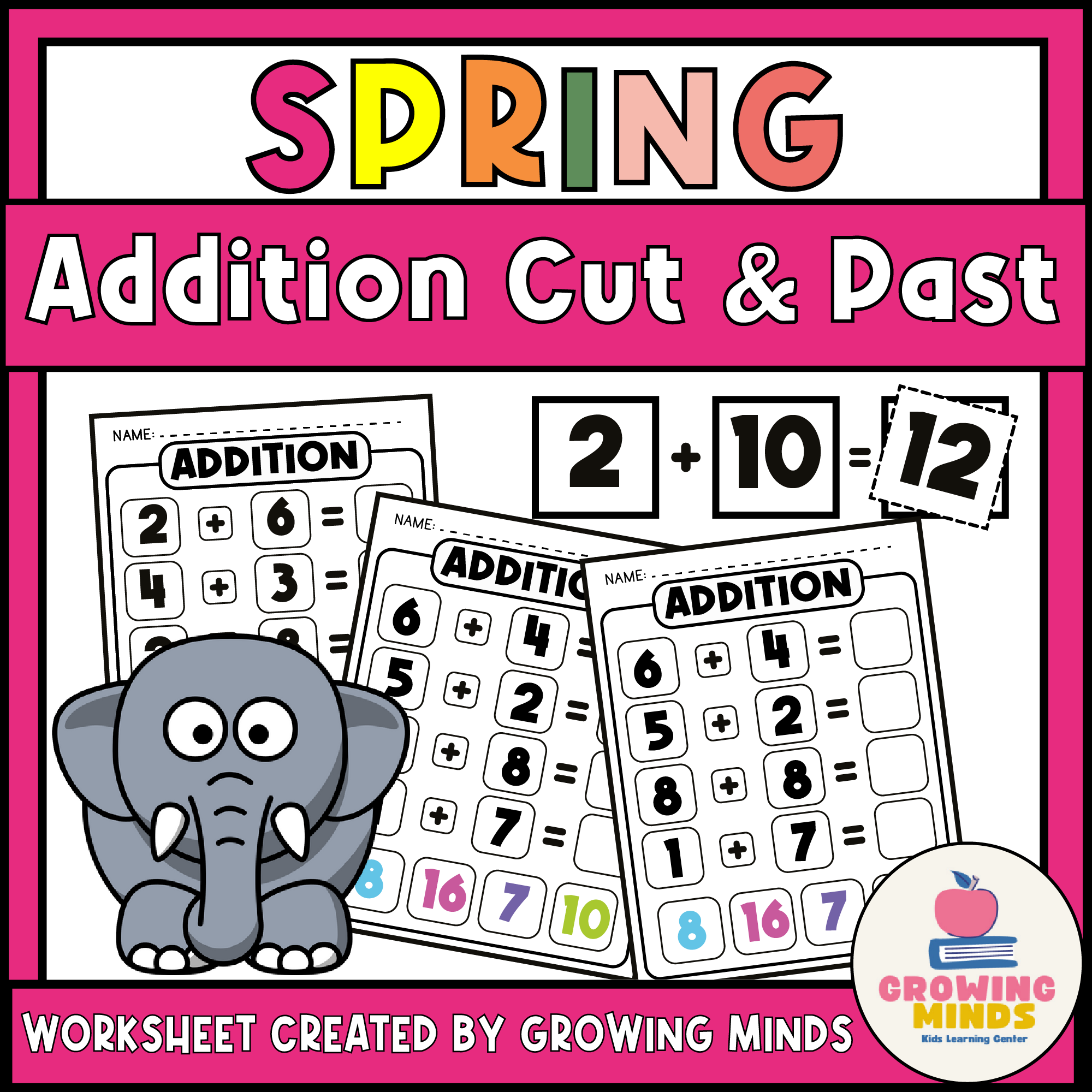 Math Addition Cut And Paste Worksheets Spring Themed Printable