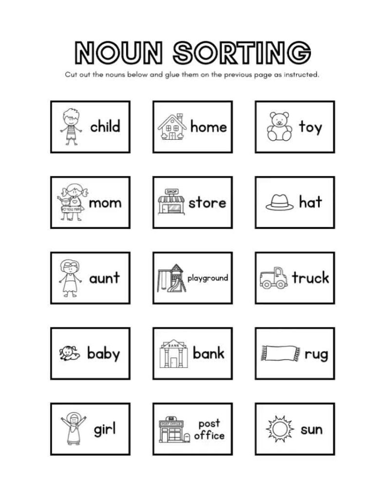 Nouns Sorting Worksheet Cut And Paste Nouns Sorting Worksheet Cut And Paste