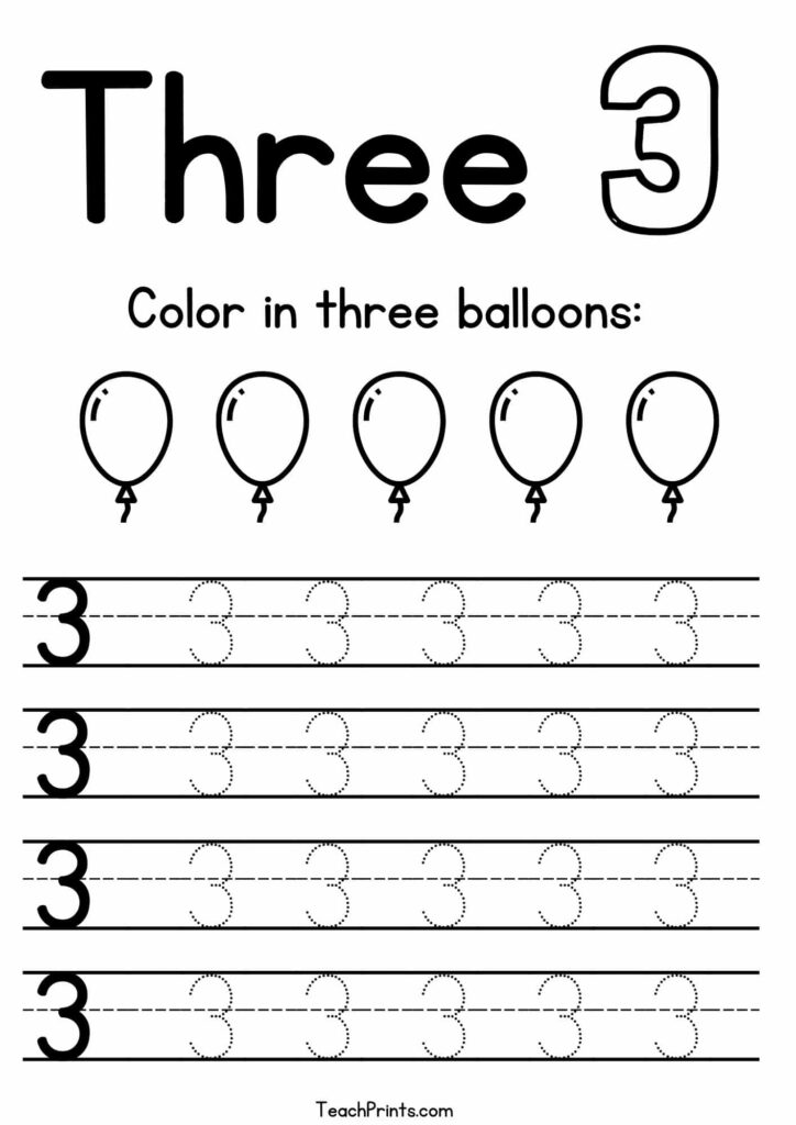 Number 3 Tracing Worksheets Number 3 Tracing Worksheets