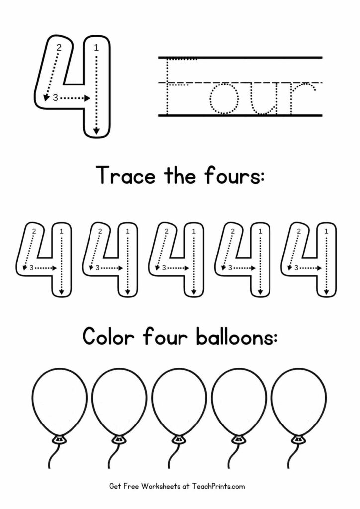 Number 4 Tracing Worksheets Number 4 Tracing Worksheets
