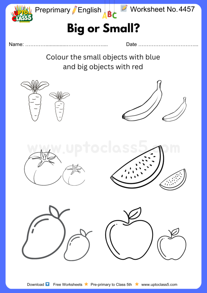Nursery English Big Or Small Worksheet No 4457 Nursery English Big Or Small Worksheet No 4457