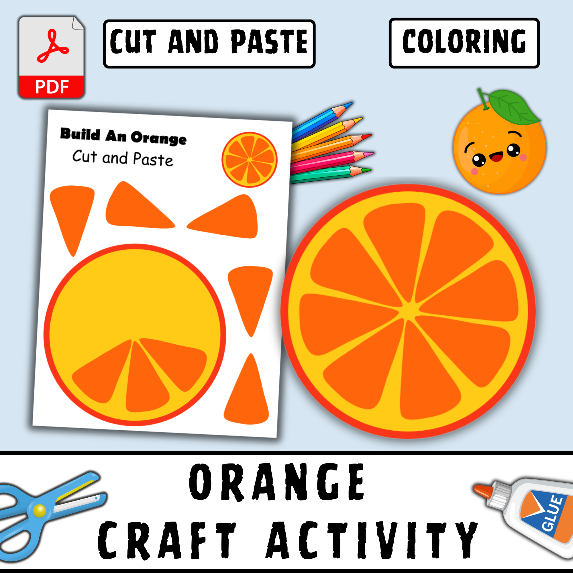 Orange Craft Activity For Kids Fruit Themed Cut And Paste Project Summer Coloring Page Preschool