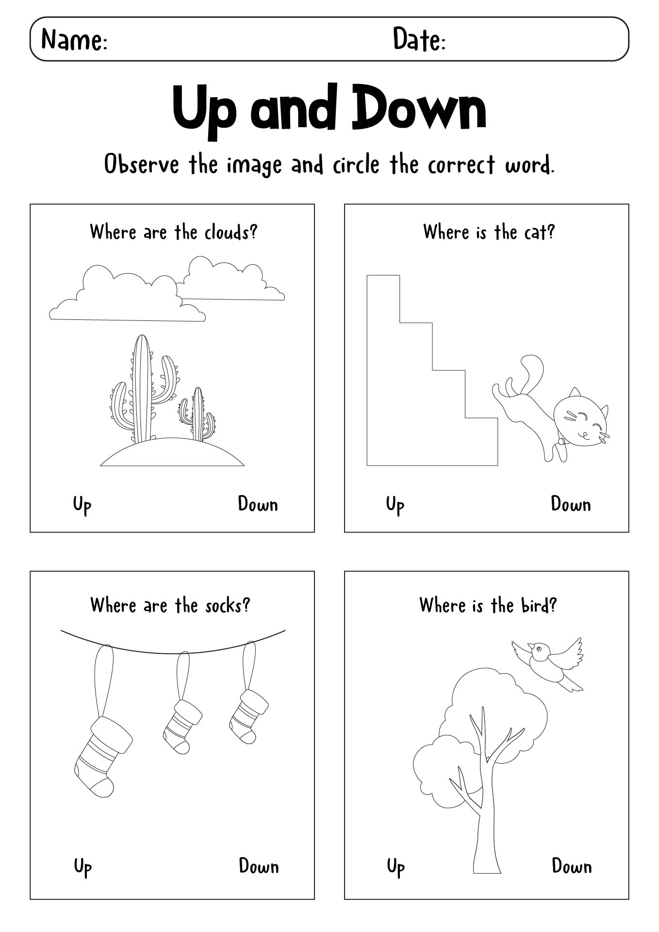 Post Up And Down Worksheets Preschool 86715