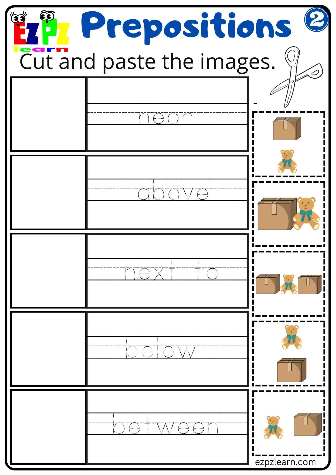 Prepositions Of Place Cut And Paste Worksheet For Kindergarten And Esl Students G2 Worksheets