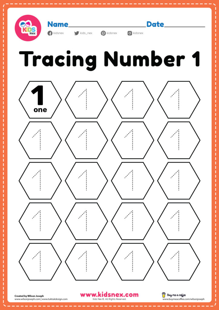 Preschool Number 1 Tracing Worksheet Pdf Printable