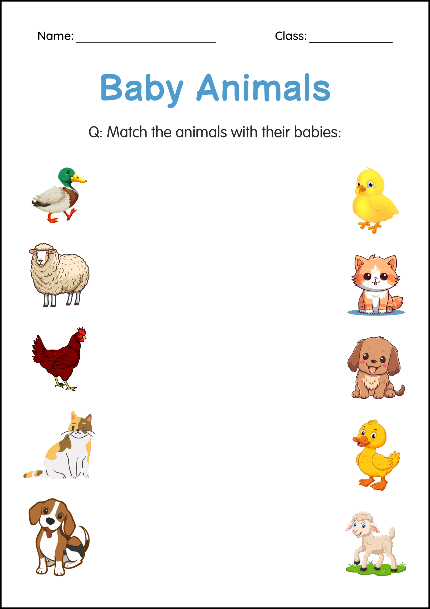 Printable Animals And Their Babies Activity Worksheets For Grade 1 2 3