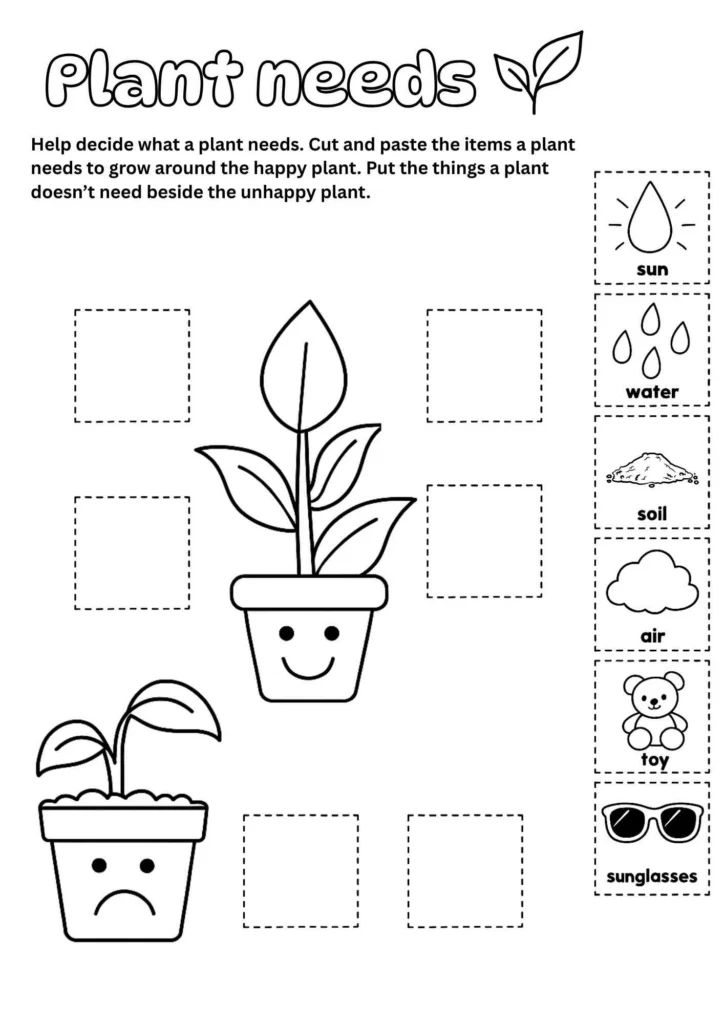 Printable Plant Needs Worksheet For Kids Cut Paste Activity