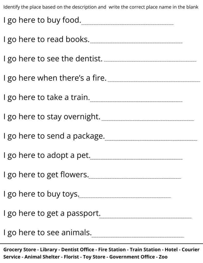 Printable Preschool Places In The Community Worksheets For Kindergarten Printable Preschool Places In The Community Worksheets For Kindergarten