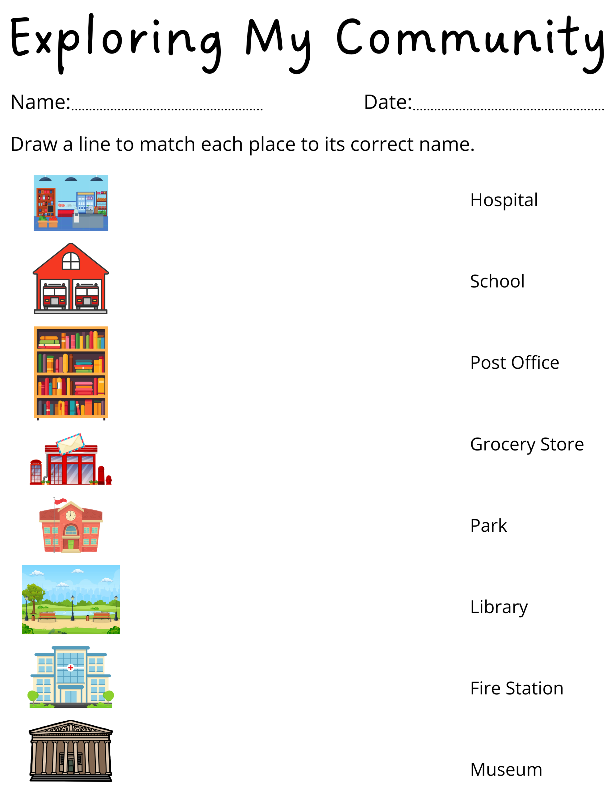 Printable Preschool Places In The Community Worksheets For Kindergarten