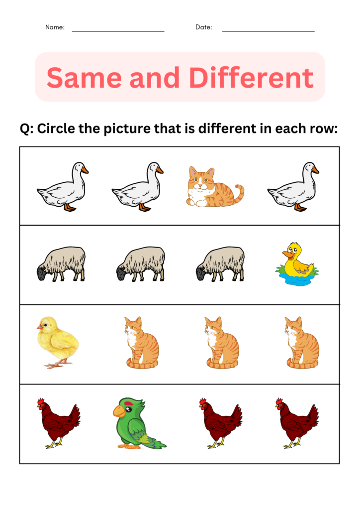 Printable Same And Different Worksheets For Kindergarten