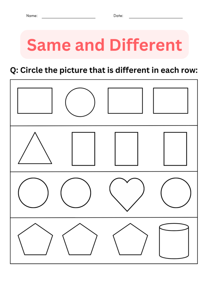 Printable Same And Different Worksheets For Kindergarten
