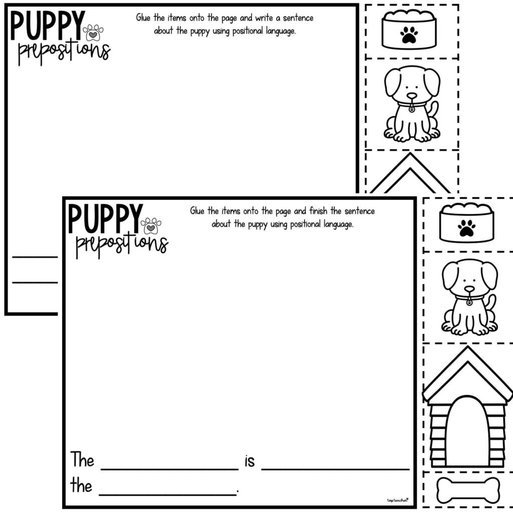 Puppy Prepositions Cut Paste Puppy Prepositions Cut Paste