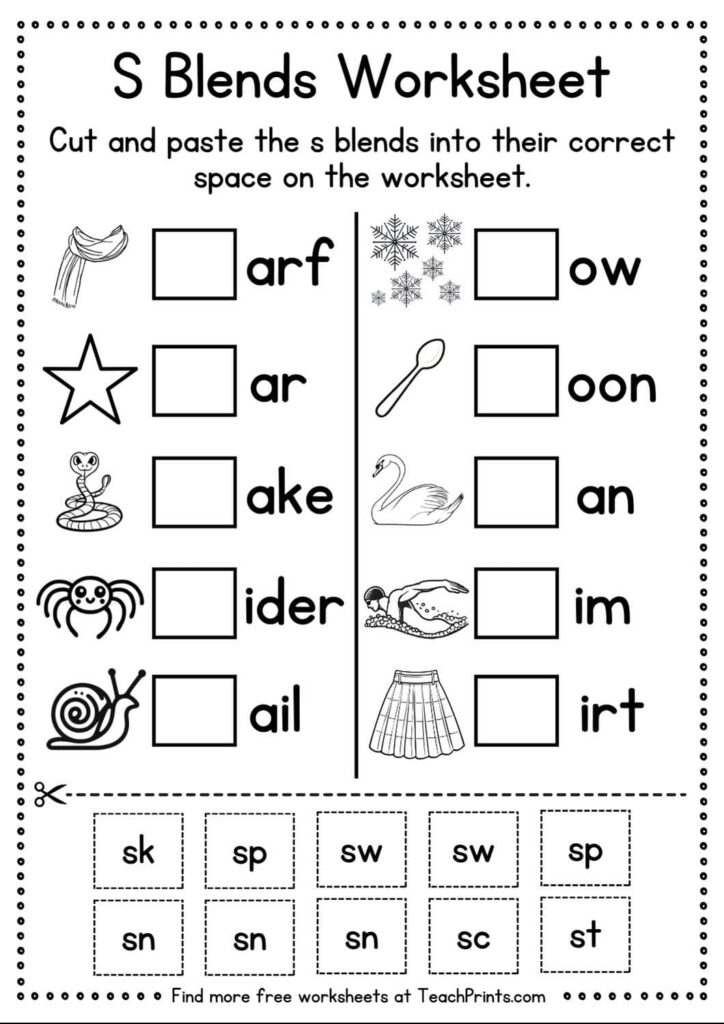 S Blends Worksheets