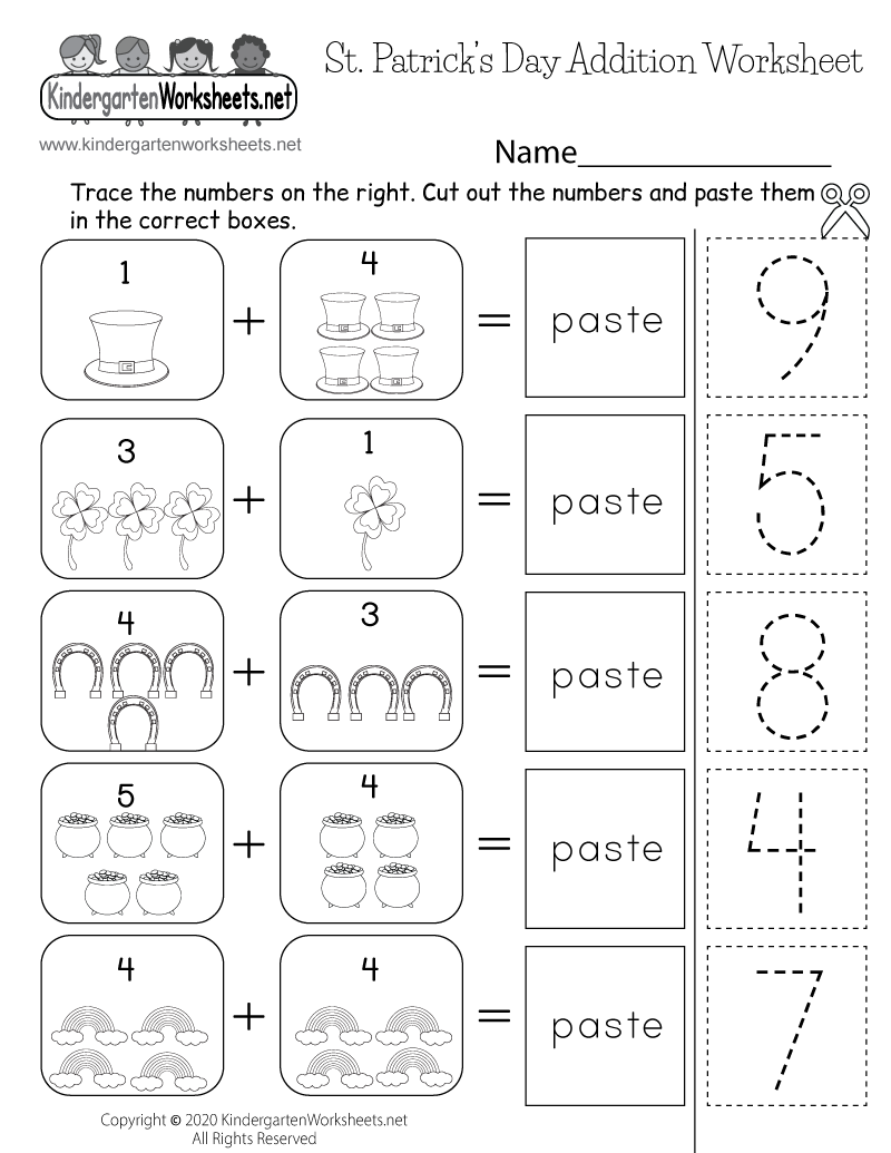Saint Patricks Day Addition Worksheet