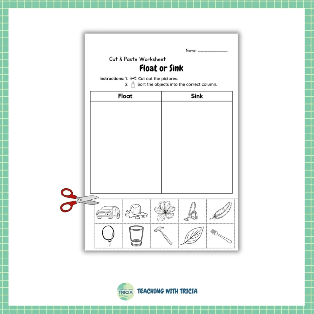 Science Float Or Sink Cut Paste Worksheets Black White Coloring Science Float Or Sink Cut Paste Worksheets Black White Coloring