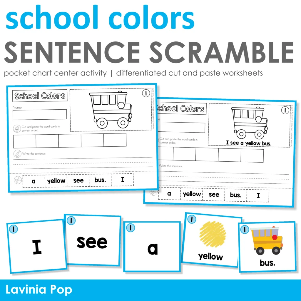 Sentence Scramble With Cut And Paste Worksheets School Colors Sentence Scramble With Cut And Paste Worksheets School Colors