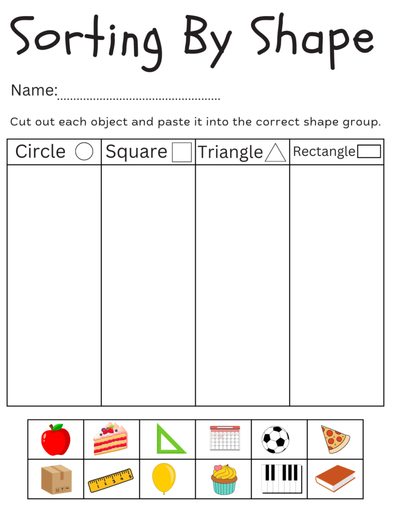 Sorting Objects By Shape Worksheets For Kindergarten