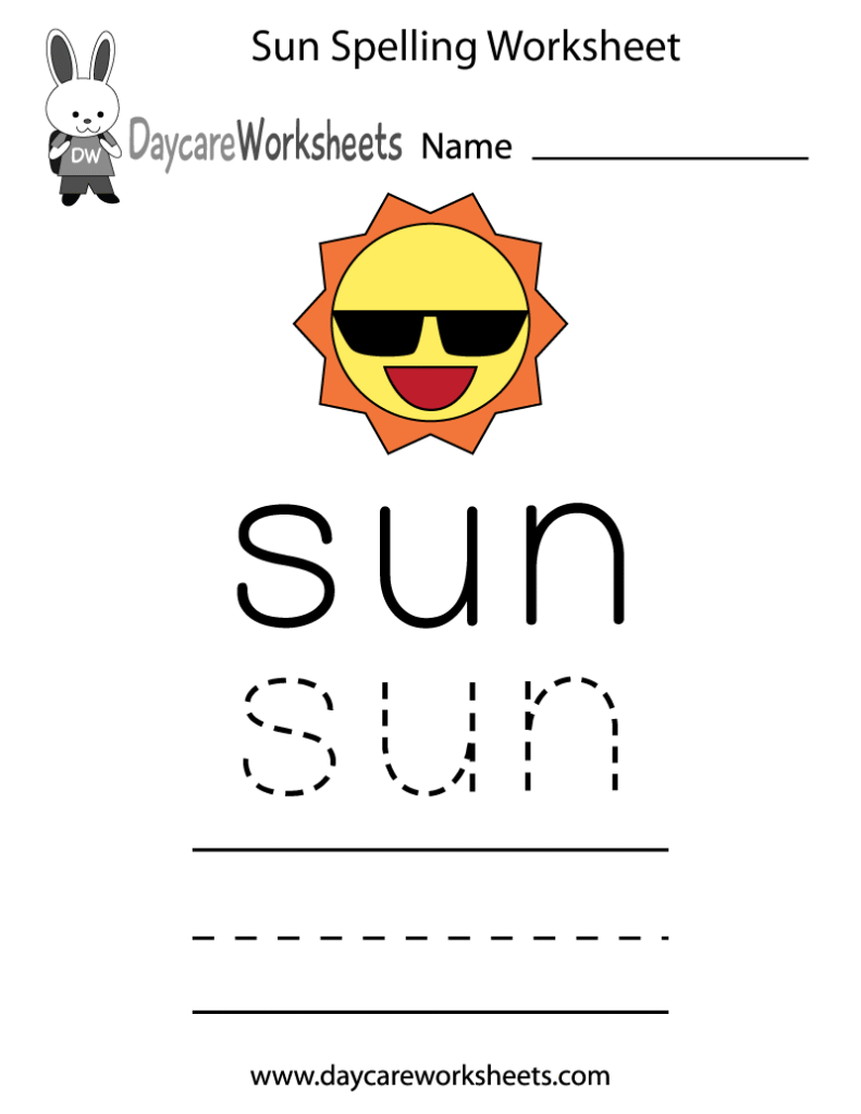 Sun Spelling Worksheet Sun Spelling Worksheet