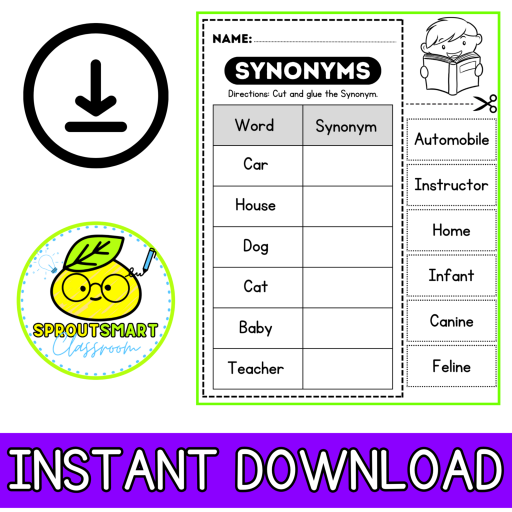 Synonym Worksheetscut And Paste Activitiesgrammar Worksheets 1st And 2nd Grade Synonym Worksheetscut And Paste Activitiesgrammar Worksheets 1st And 2nd Grade